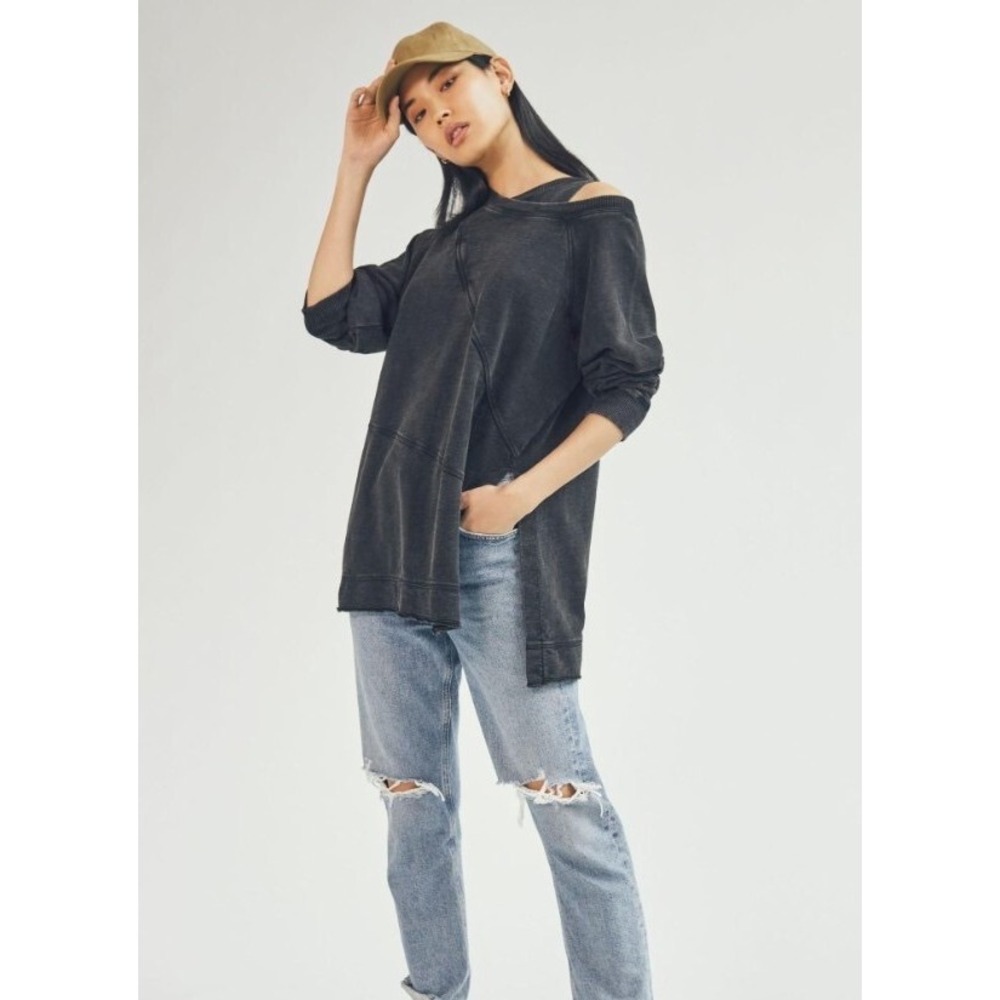 Anthropologie Pilcro Crossover Sweatshirt Black Women's Size Medium Boho Lounge